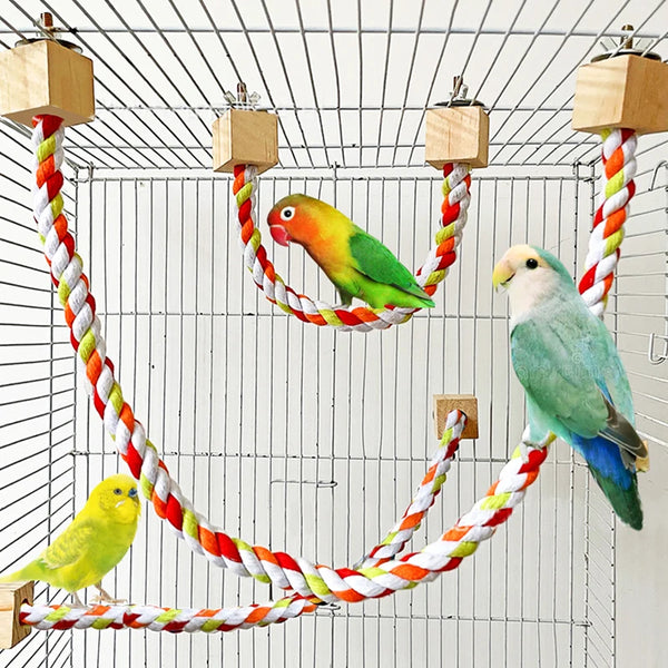 Colorful Cotton Rope Climbing & Swing Toy for Parrots — Sturdy Cage Bite & Play Accessory