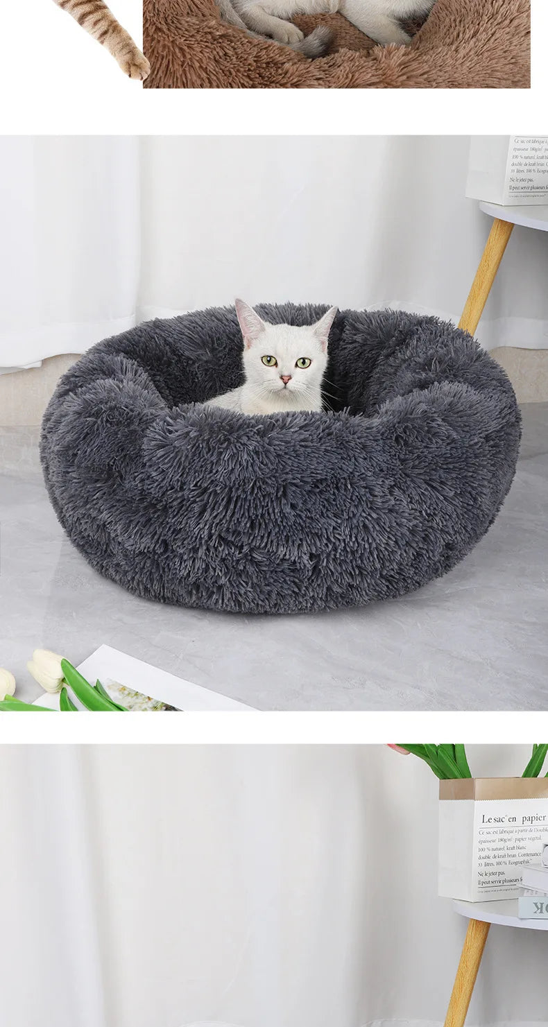 Plush Round Pet Nest Bed for Cats and Small Dogs
