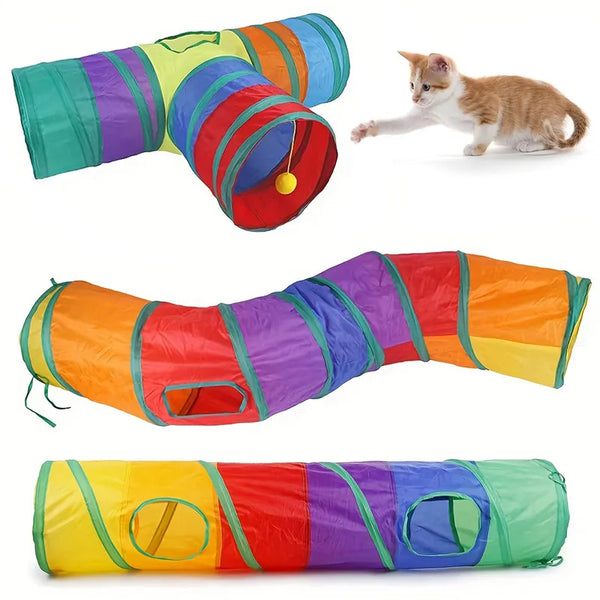 Foldable Cat Tunnel Toy, Indoor S-Type Play Tunnel with Crinkle Paper for Cats & Kittens