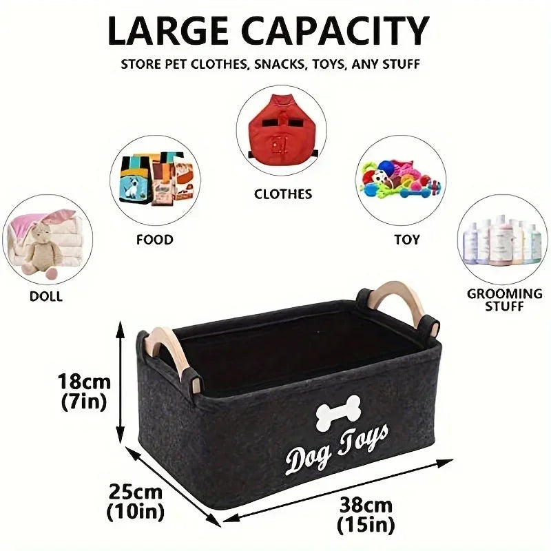 Felt Pet Toy Storage Box, Dog Toy Basket for Organizing Pet Supplies