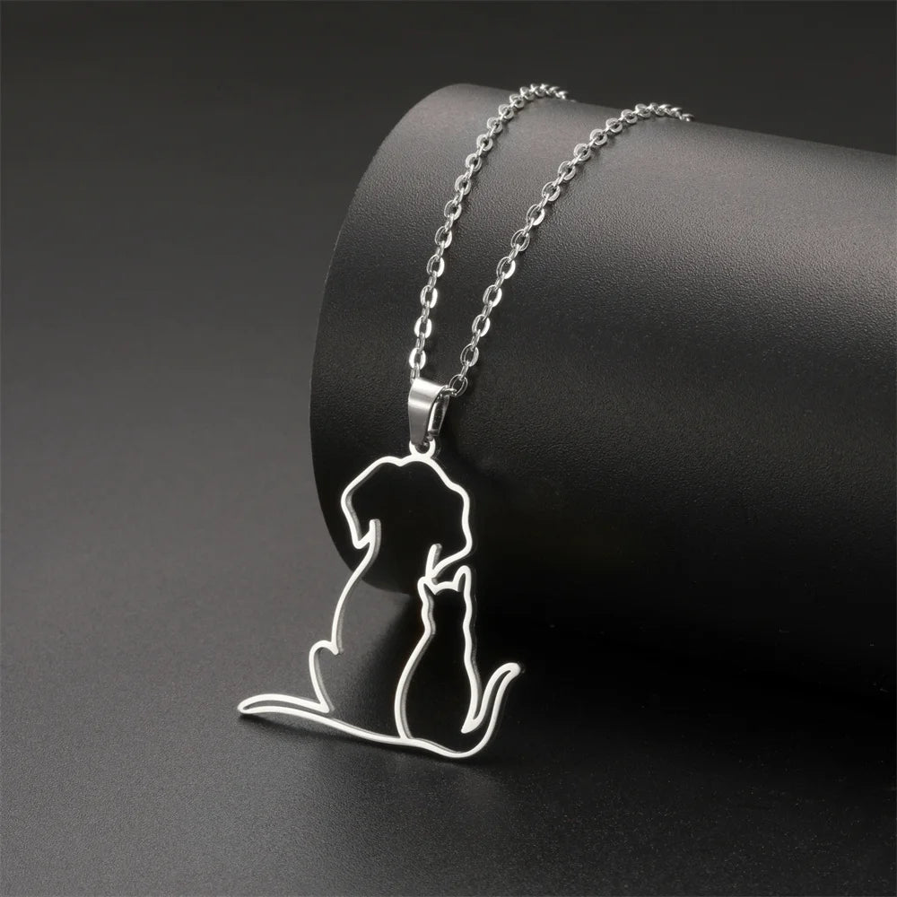 Hugging Puppy & Kitten Pendant Necklace for Pet Lovers