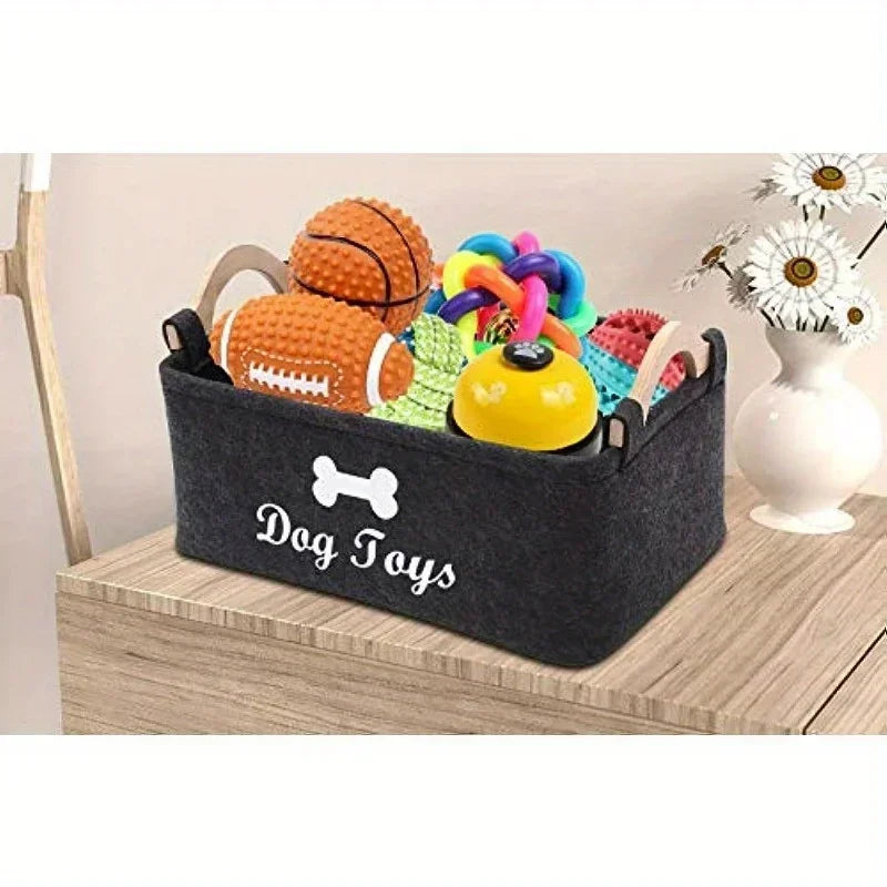 Felt Pet Toy Storage Box, Dog Toy Basket for Organizing Pet Supplies