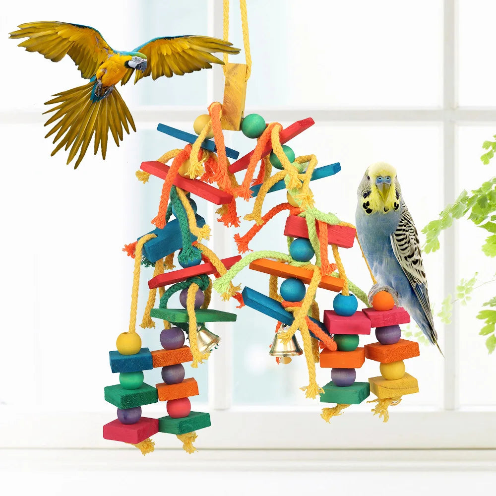 Wood & Cotton Rope Parrot Toy