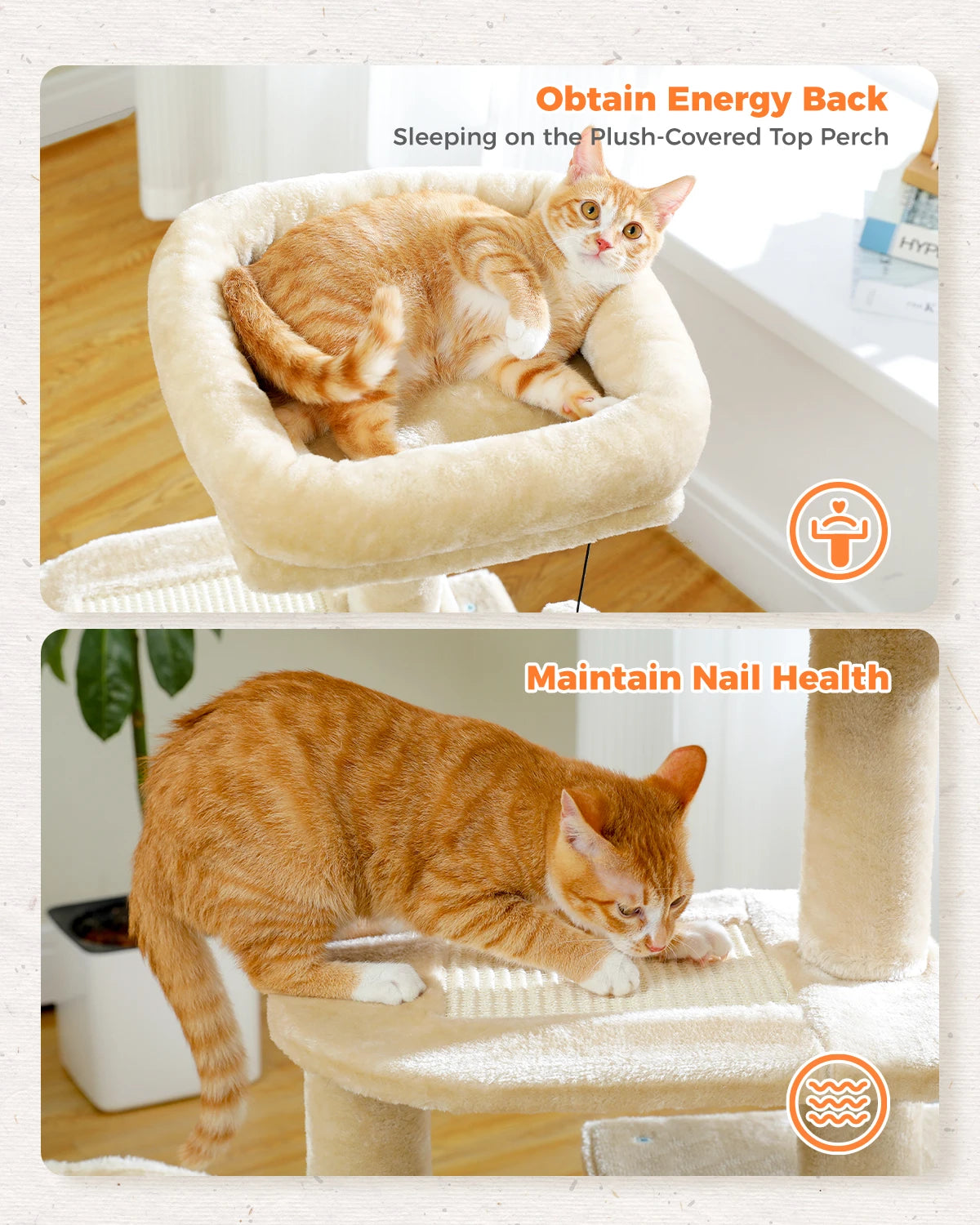 Cat Tree Tower with Scratching Posts, Hammock & Removable Top Perch