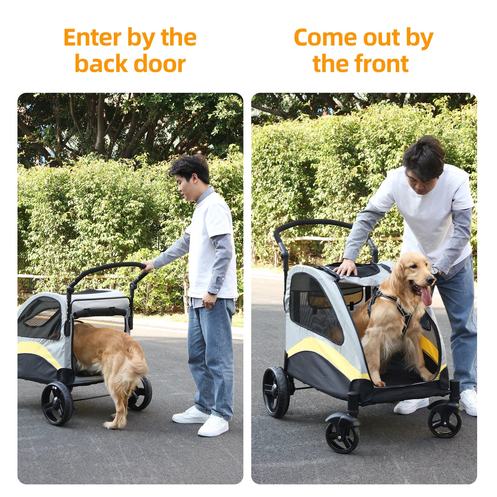 Portable 4-Wheel Dog Stroller for Large Dogs, Foldable Pet Travel Carrier for Cats & Outdoor Use