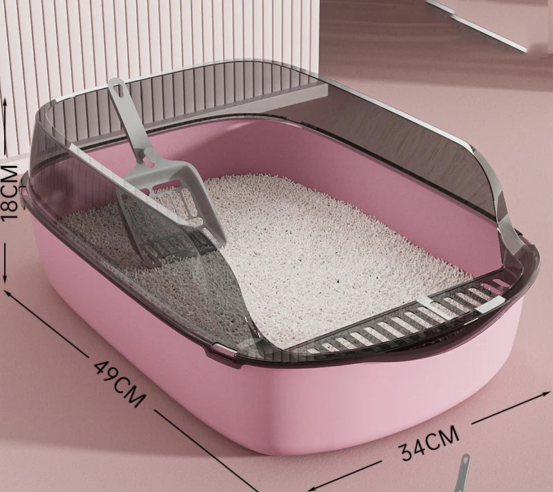 Semi-Enclosed High-Sided Cat Litter Box with Splash Guard