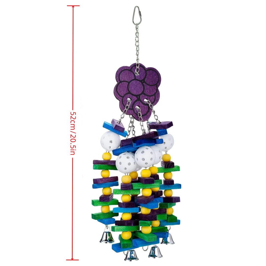 Colorful Parrot Chewing Toy with Wooden Blocks, Beads