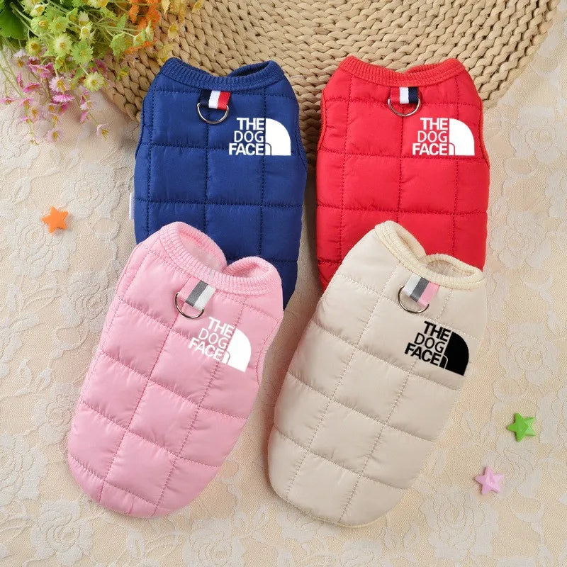 Designer Winter Dog Coat – Trendy Warm Pet Jacket with 3D Logo