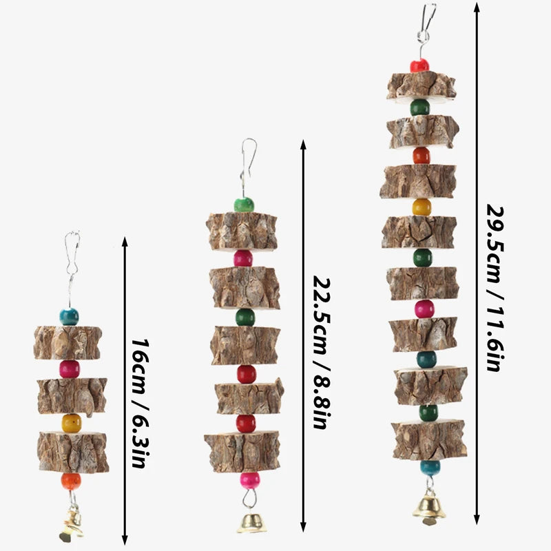 Natural Wooden Parrot Chew Toy — Bird Cage Chewing & Destruction Toy