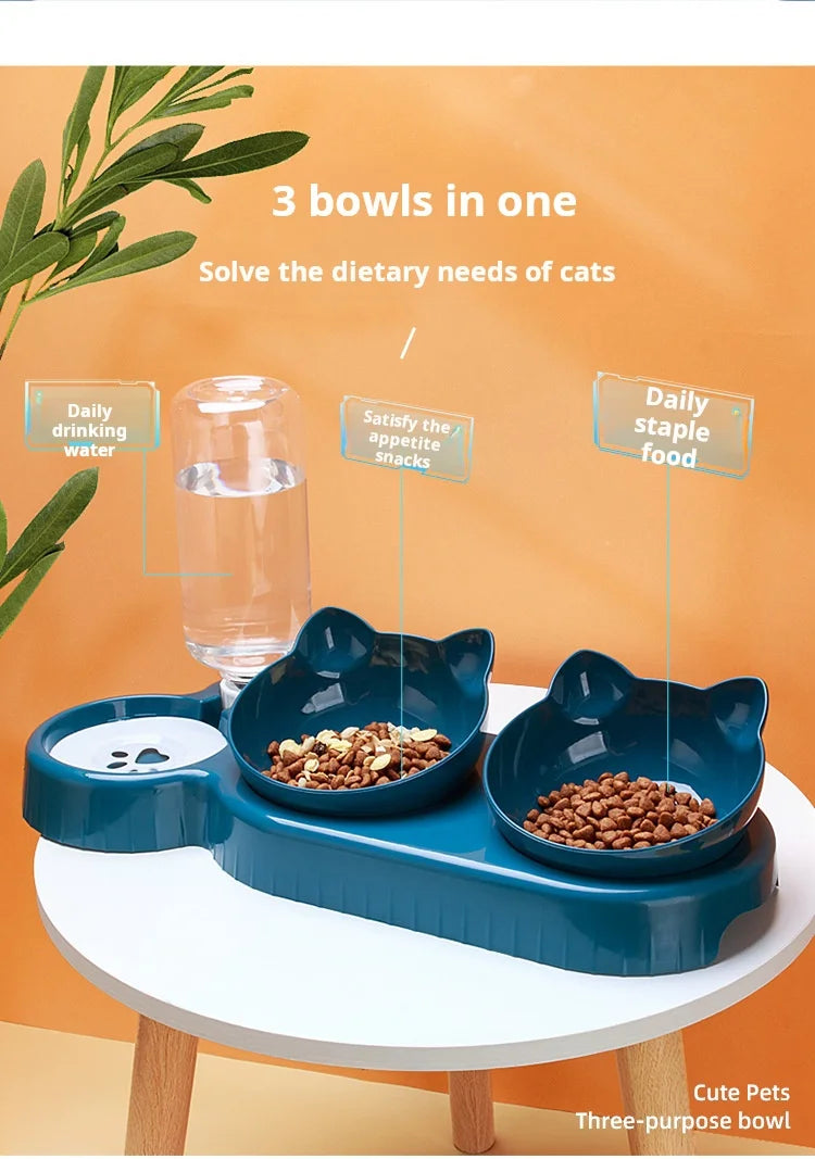 3-in-1 Tilted Pet Bowl Set with Gravity Water Feeder
