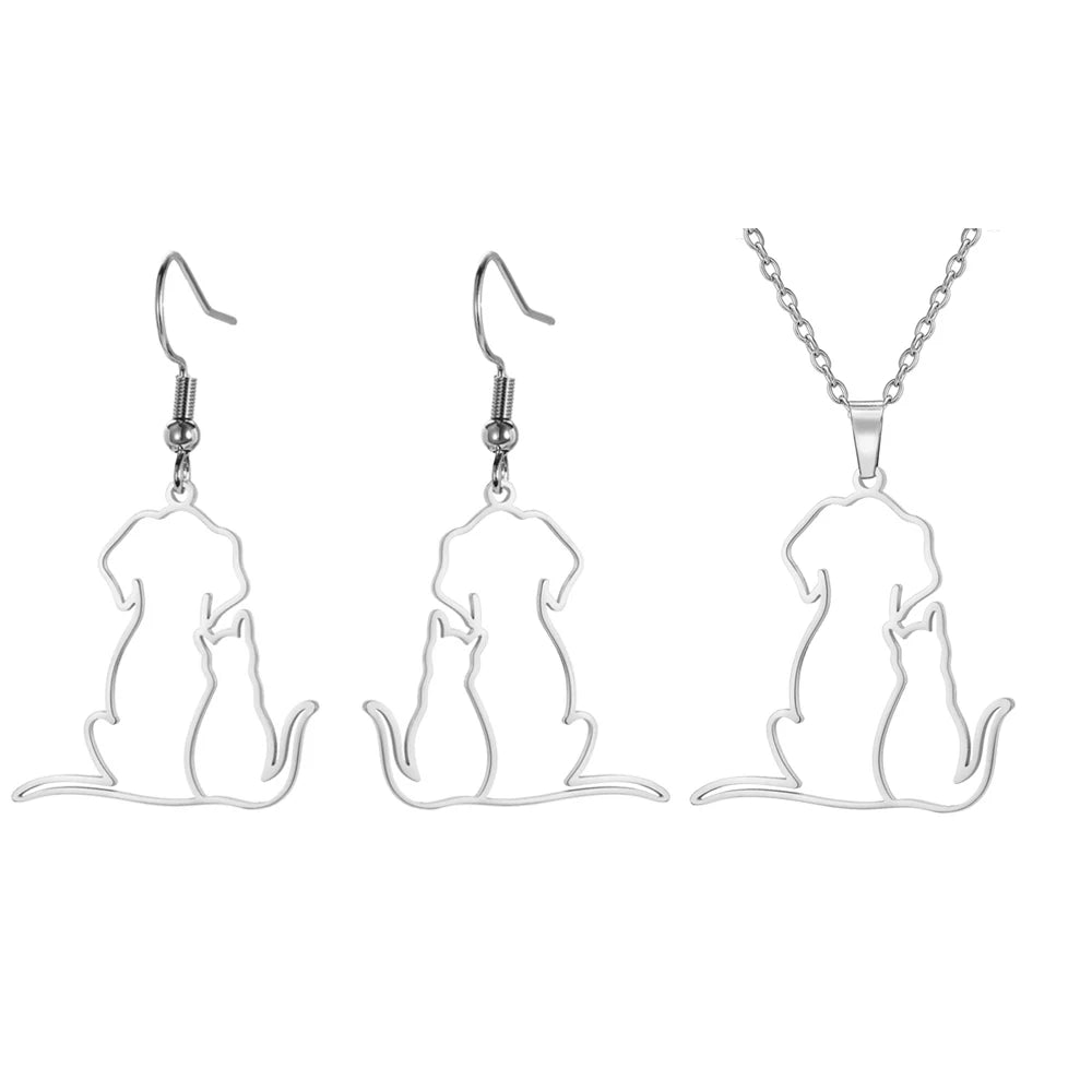 Hugging Puppy & Kitten Pendant Necklace for Pet Lovers