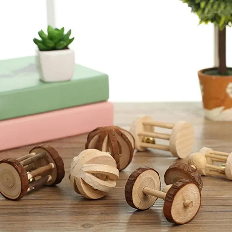 Natural Wooden Rabbit Roller & Chew Toys for Small Pets