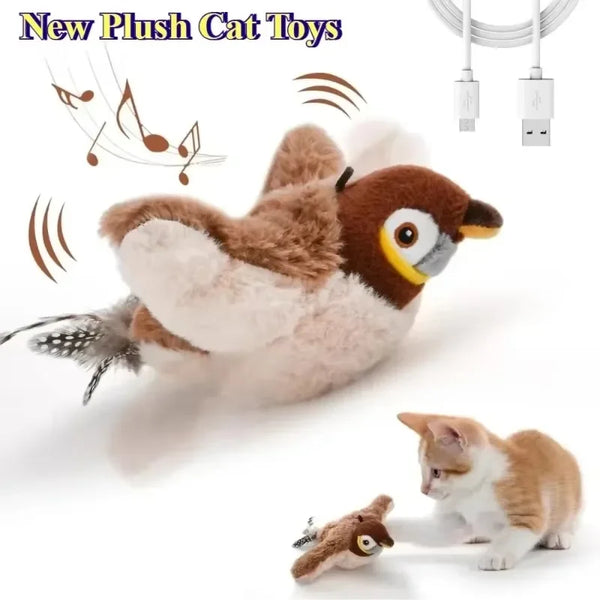 USB Rechargeable Catnip Plush Bird Toy, Touch-Activated Squeaky Toy for Cats & Dogs