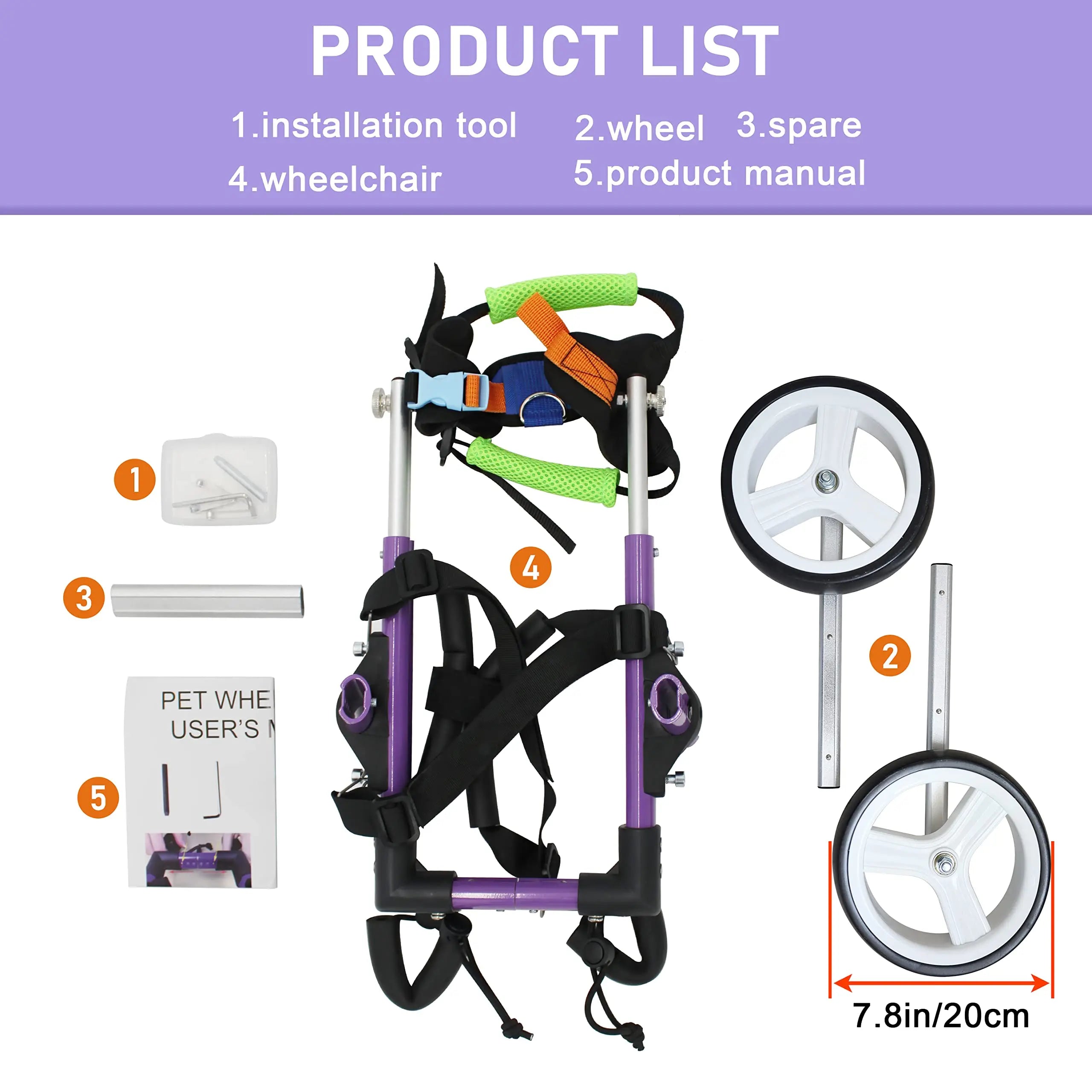 Adjustable Dog Wheelchair, Pet Disability Stroller for Back Leg Support with Large Wheels