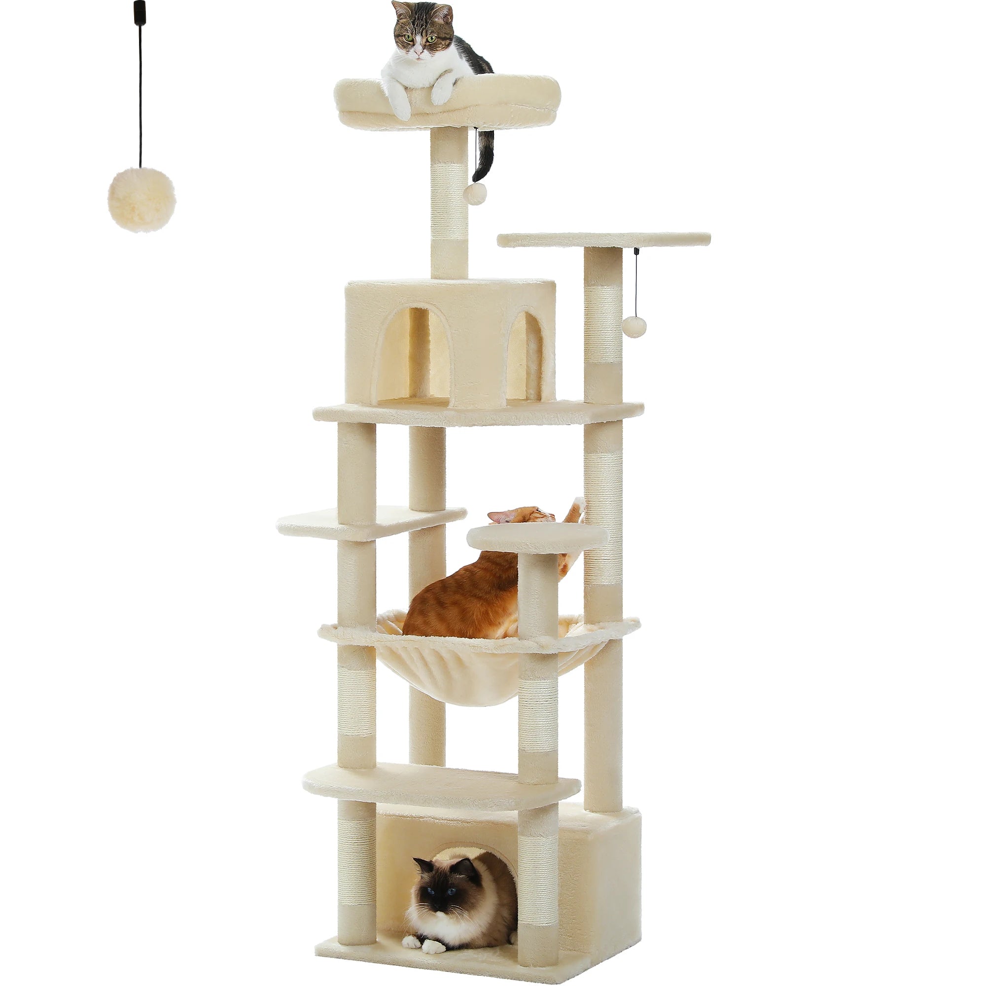 184cm Large Cat Tree Tower with Hammock, Scratching Posts & Condos