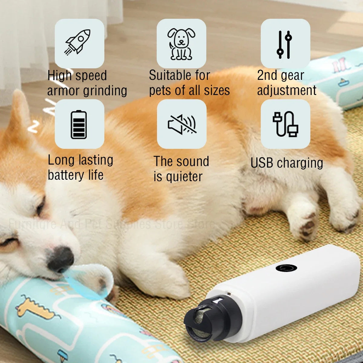 Rechargeable Electric Pet Nail Grinder with LED Light, Quiet Nail Clippers for Dogs & Cats