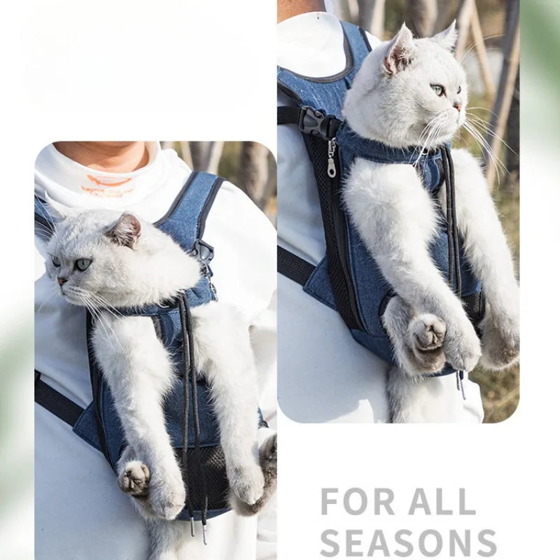 Breathable Double-Shoulder Pet Carrier Backpack, Portable Travel Front Bag for Small Dogs & Cats
