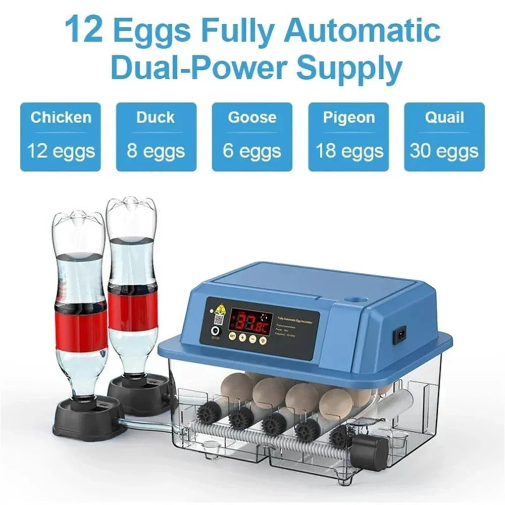 12/15/24 Egg Automatic Poultry Incubator with Waterbed & Temperature Control