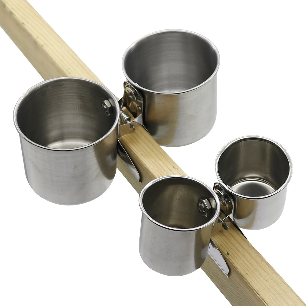 Stainless Steel Bird Feeder with Clip, Single & Double Cup Options for Parrots and Small Birds