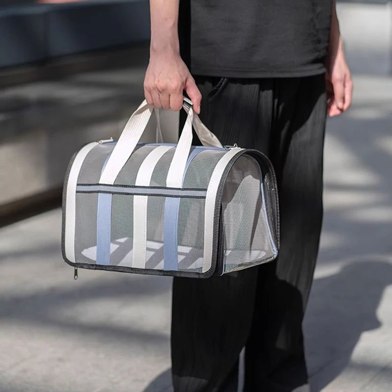 Foldable Portable Pet Carrying Handbag, Mesh Travel Cage for Small & Medium Dogs and Cats