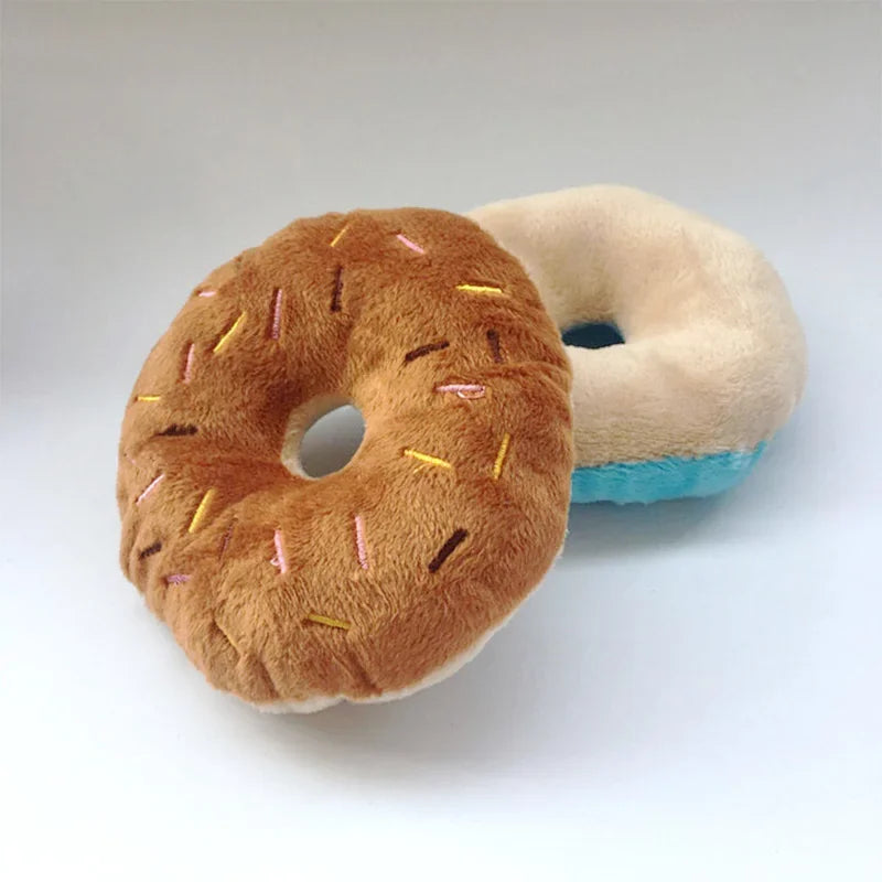 Soft Plush Donut Dog Toy – Chewable Squeaker Toy for Small & Medium Dogs