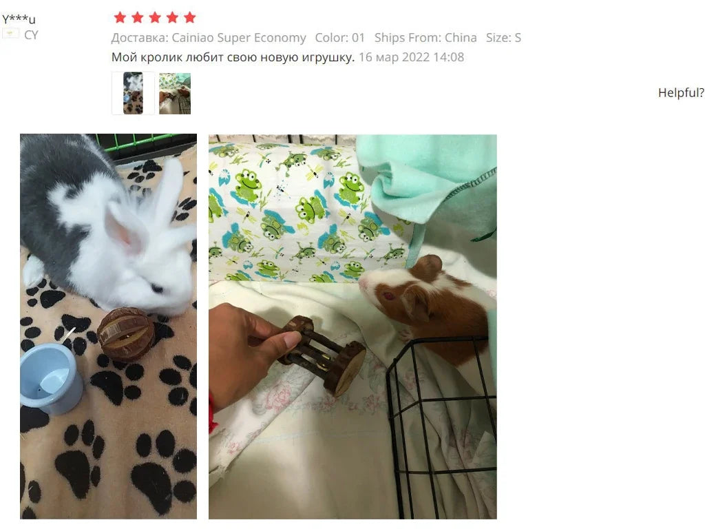 Natural Wooden Rabbit Roller & Chew Toys for Small Pets