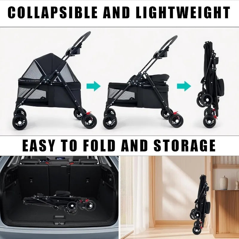 Lightweight Foldable Pet Stroller for Small Dogs, Cats & Puppies, Outdoor Travel Carrier