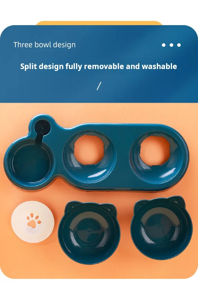 3-in-1 Tilted Pet Bowl Set with Gravity Water Feeder