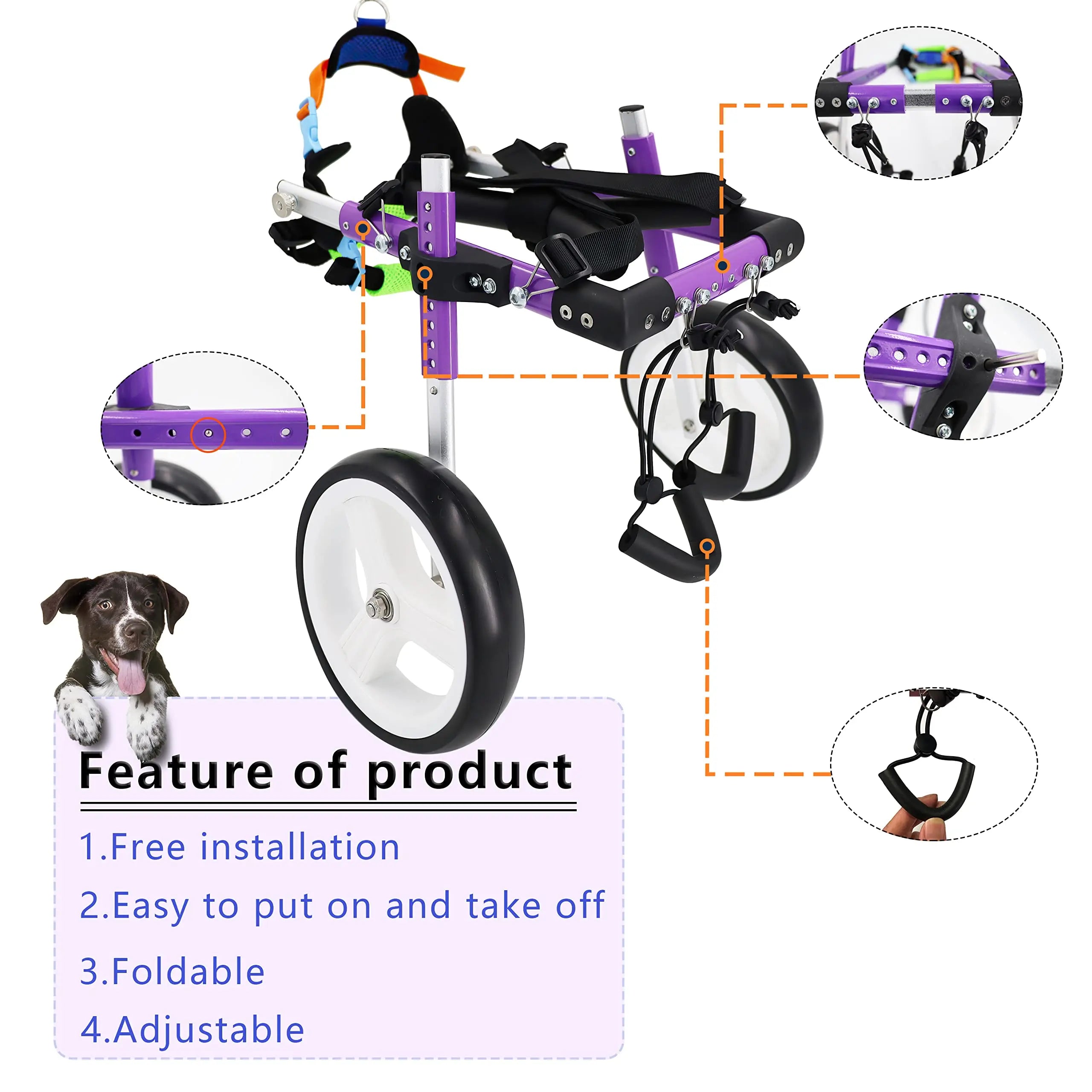 Adjustable Dog Wheelchair, Pet Disability Stroller for Back Leg Support with Large Wheels