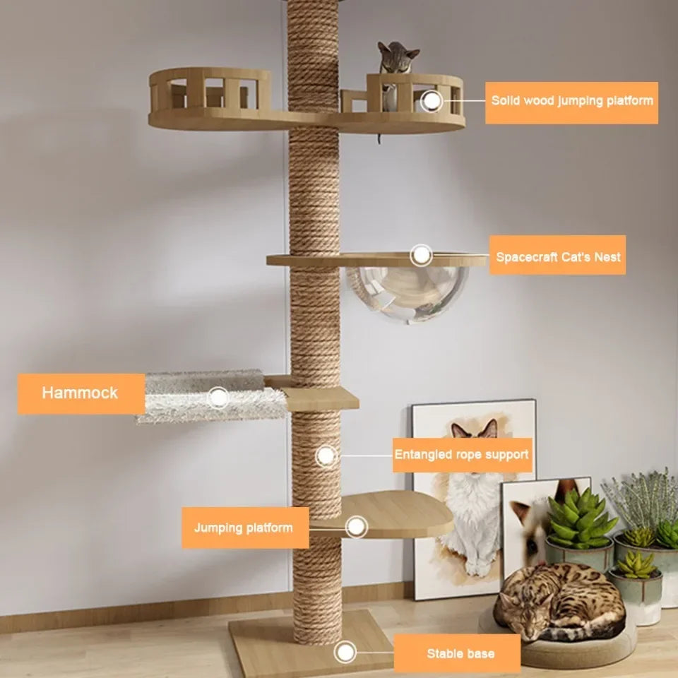Solid Wooden Multilayer Cat Tree Tower & Climbing Frame