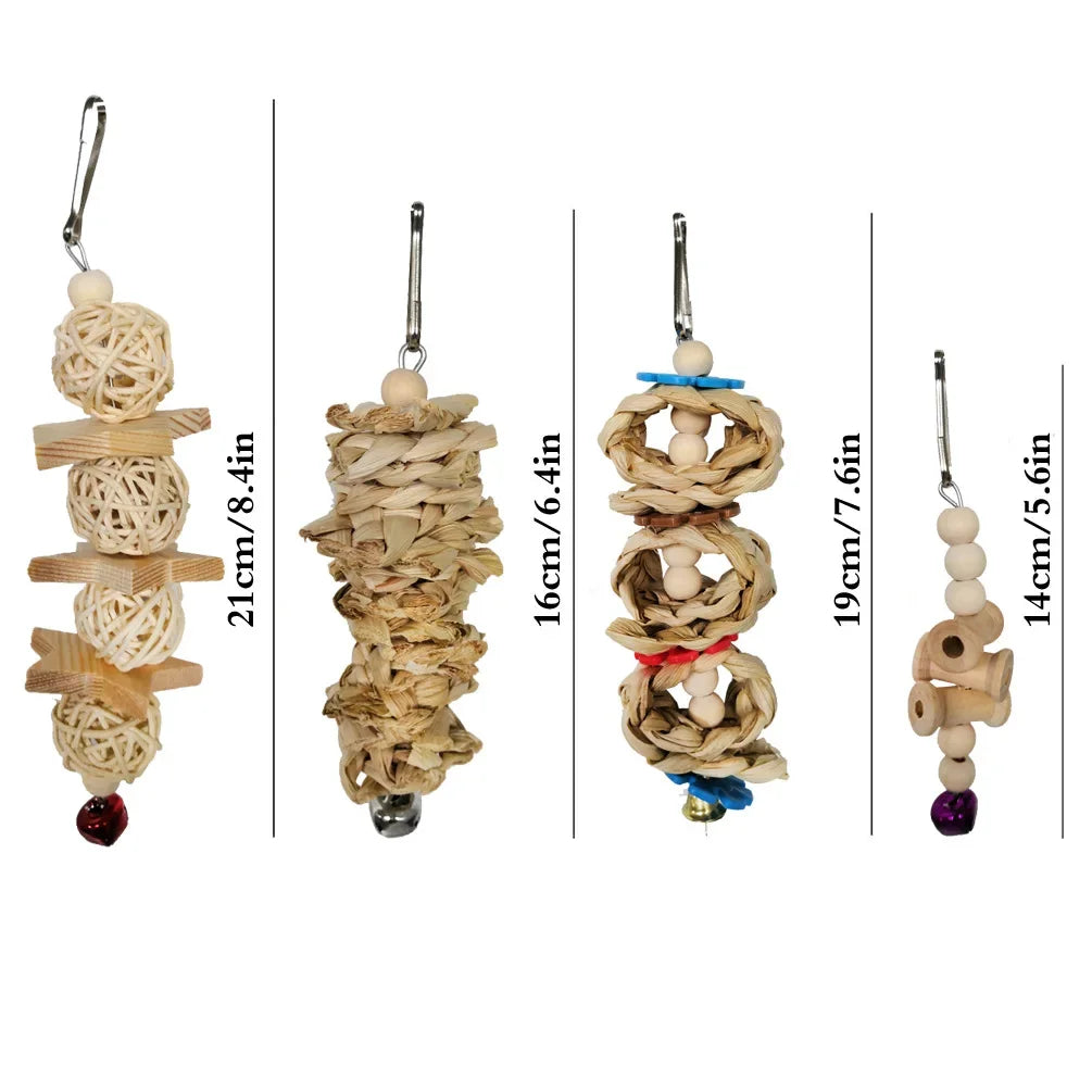 Combination Bird Toy Set — Swing, Chewing, Ladder & Bell Toys for Small Parrots
