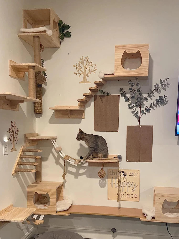 Wall-Mounted Cat Climbing Shelves with Scratching Post & Steps