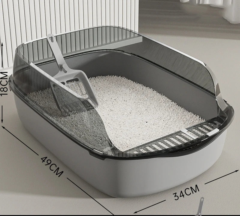 Semi-Enclosed High-Sided Cat Litter Box with Splash Guard