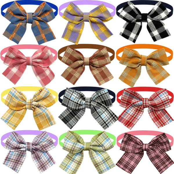 50/100pcs Adjustable Plaid Bow Ties for Small Dogs & Cats