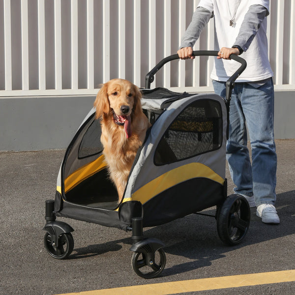 Portable 4-Wheel Dog Stroller for Large Dogs, Foldable Pet Travel Carrier for Cats & Outdoor Use