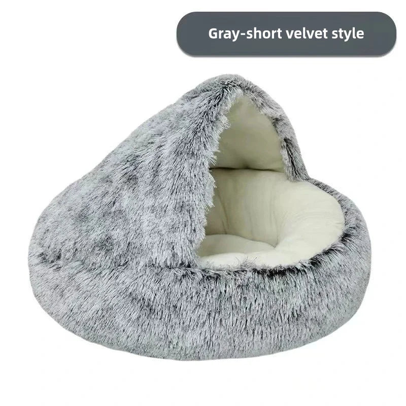 Soft Plush Semi-Enclosed Pet Bed