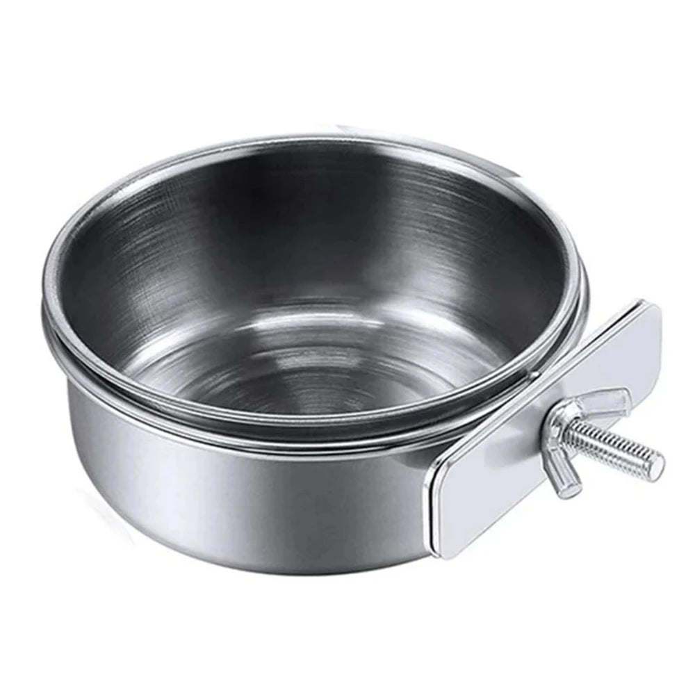Stainless Steel Clamp-On Pet Food & Water Bowl, Hanging Cage Cup for Birds, Rabbits & Hamsters