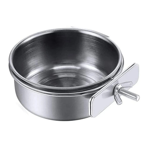 Stainless Steel Clamp-On Pet Food & Water Bowl, Hanging Cage Cup for Birds, Rabbits & Hamsters