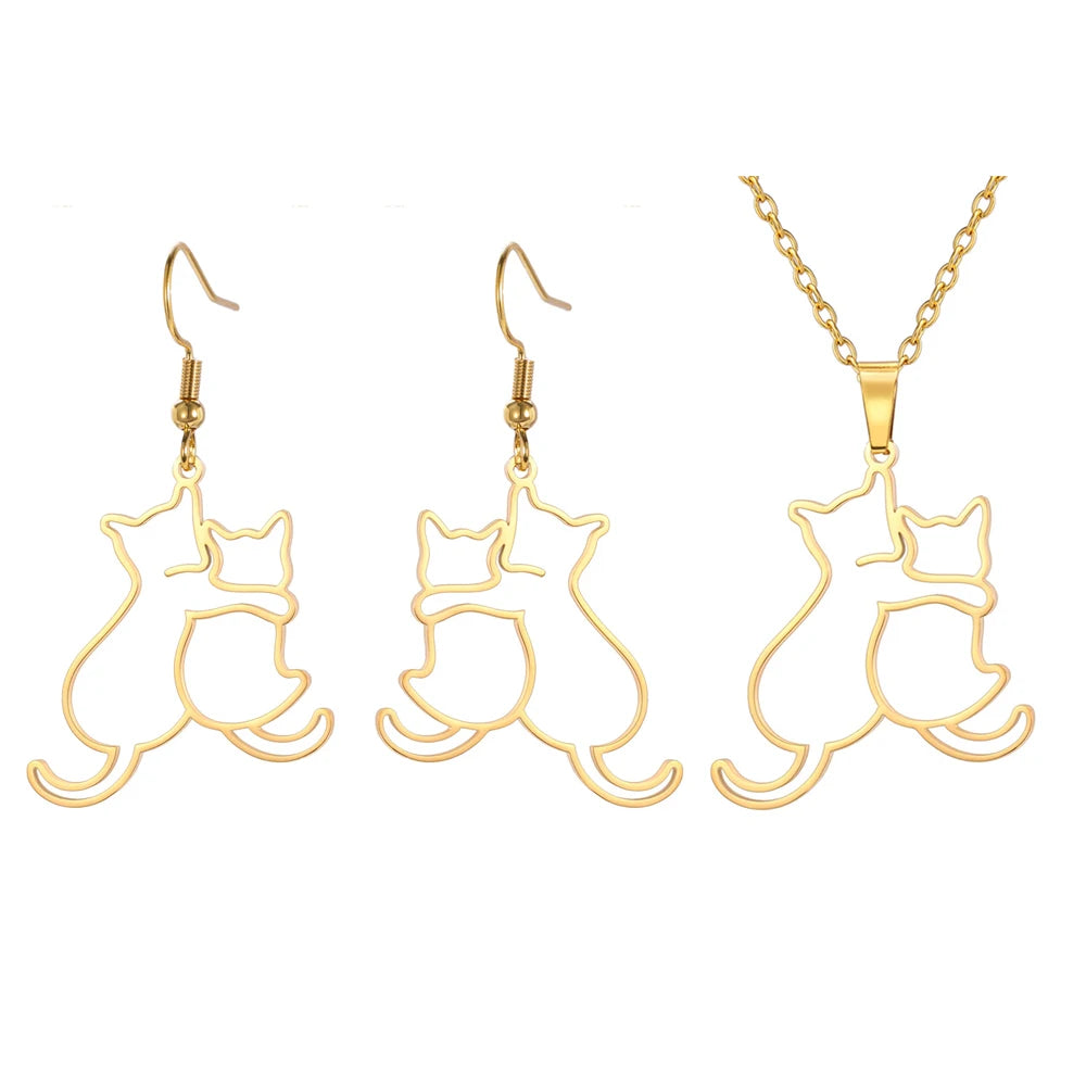 Hugging Puppy & Kitten Pendant Necklace for Pet Lovers