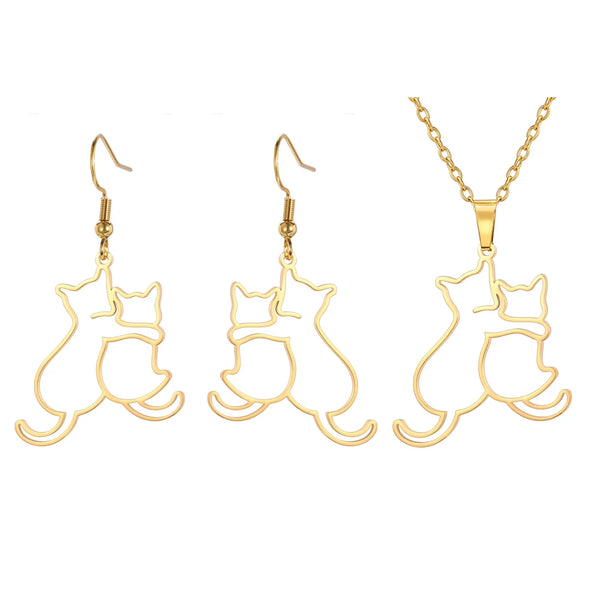 Hugging Puppy & Kitten Pendant Necklace for Pet Lovers
