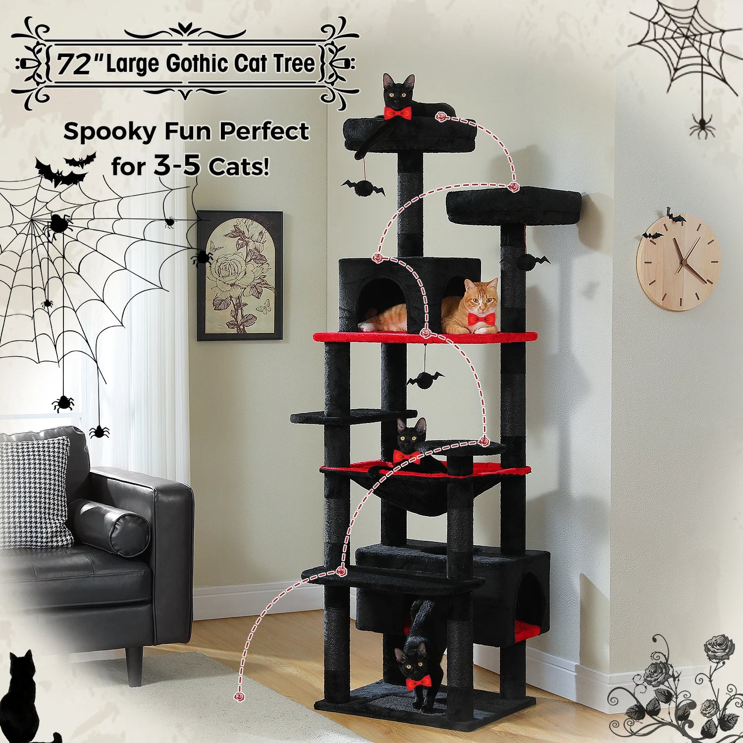 184cm Large Cat Tree Tower with Hammock, Scratching Posts & Condos