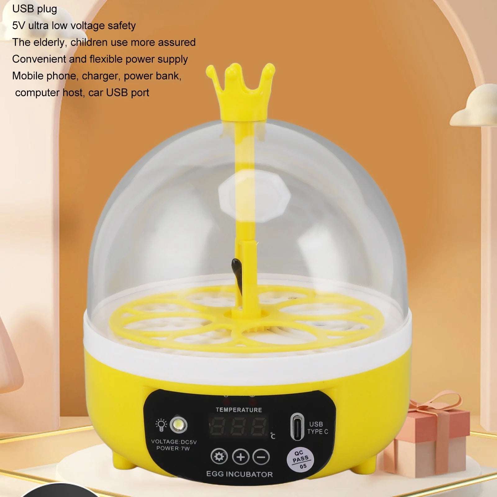 4-Egg Mini Automatic Poultry Incubator with Temperature, Humidity Control & Candler