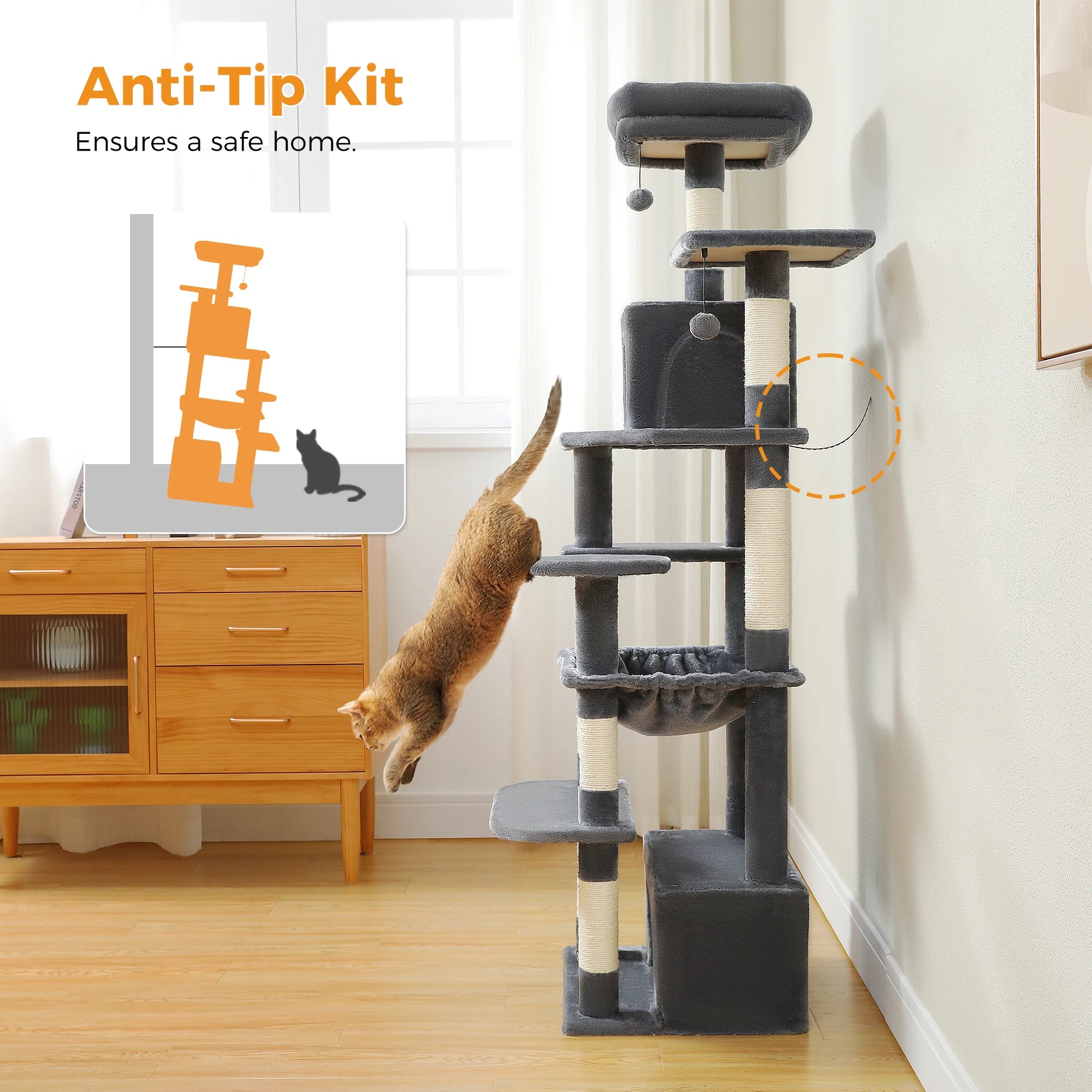 184cm Large Cat Tree Tower with Hammock, Scratching Posts & Condos