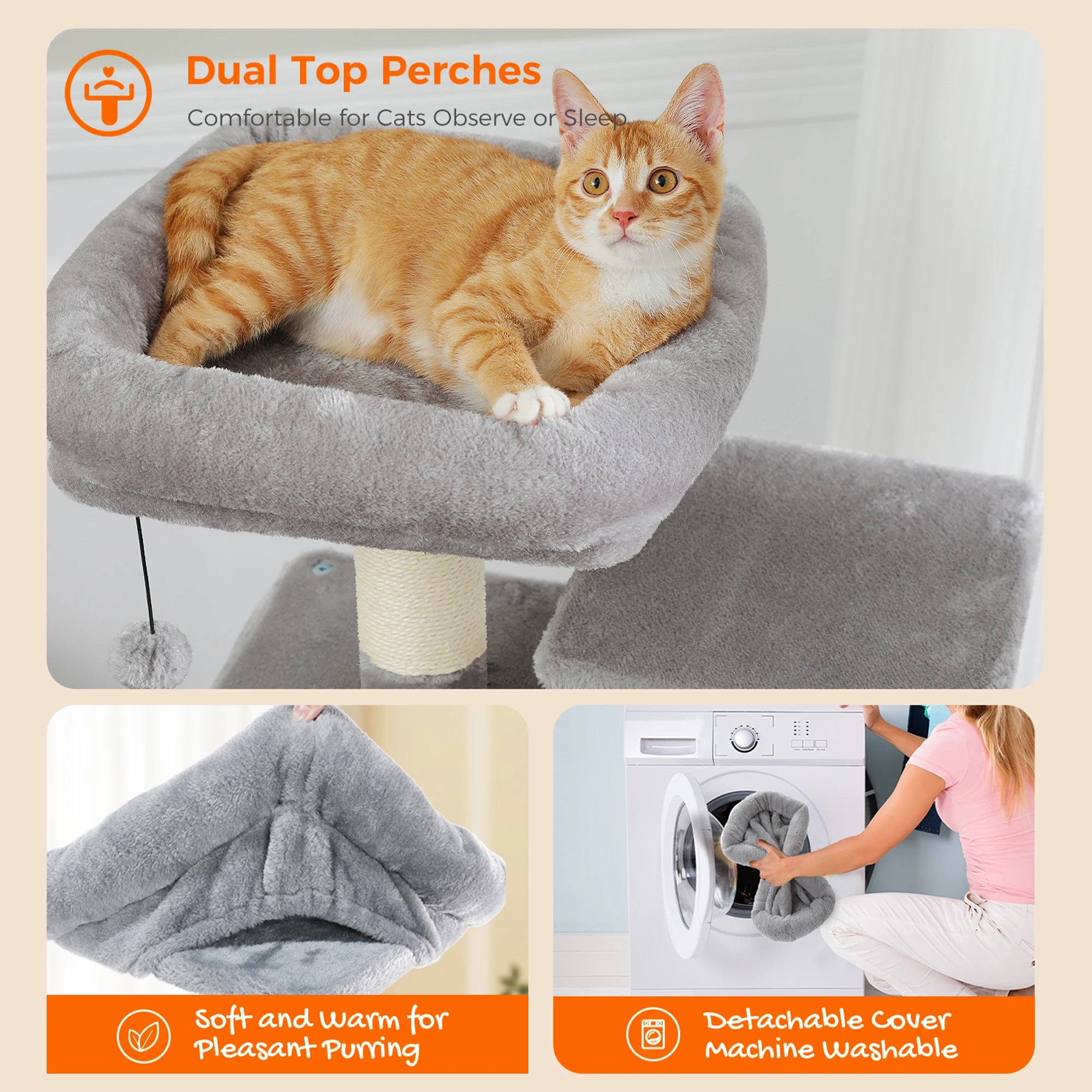 184cm Large Cat Tree Tower with Hammock, Scratching Posts & Condos