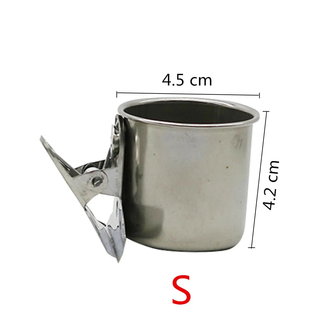 Stainless Steel Bird Feeder with Clip, Single & Double Cup Options for Parrots and Small Birds