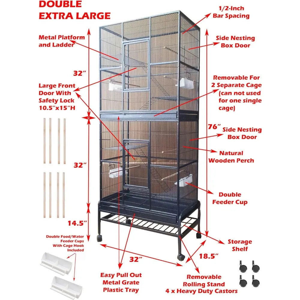 X-Large Stackable 3-Level Parrot Cages