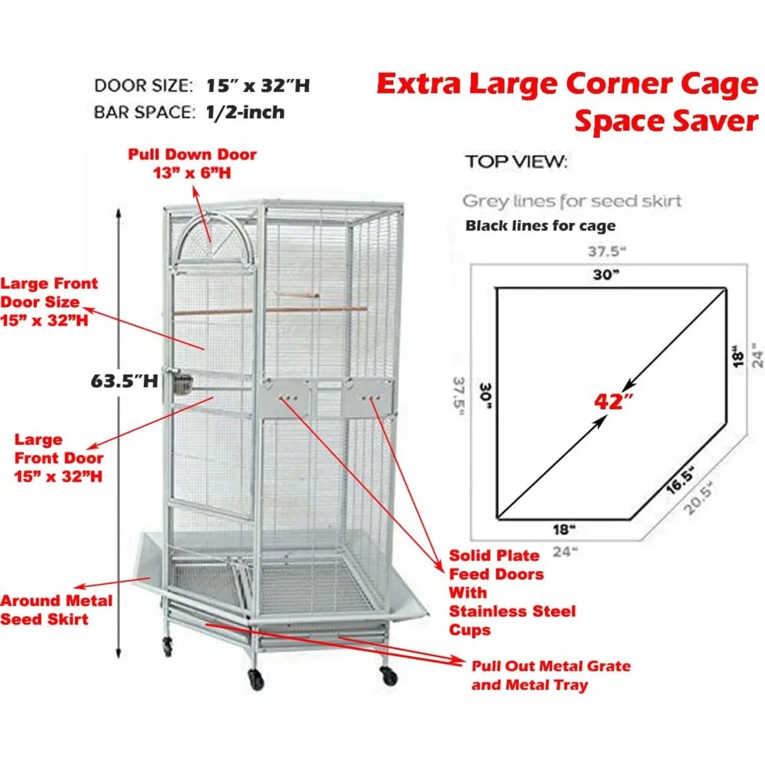 X-Large Corner Parrot Bird Flight & Breeding Cage