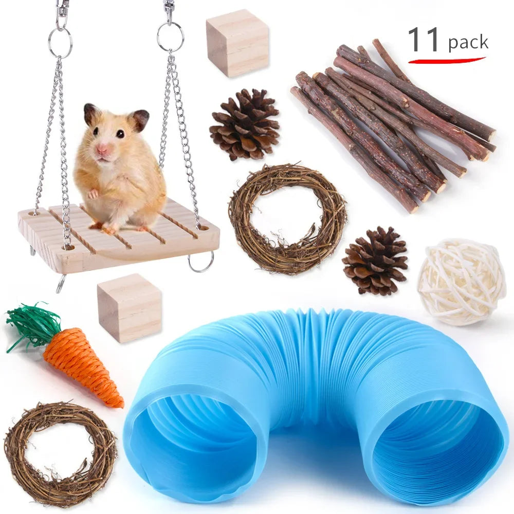 Wooden Toy Set for Hamsters, Rabbits, Guinea Pigs, and Small Pets