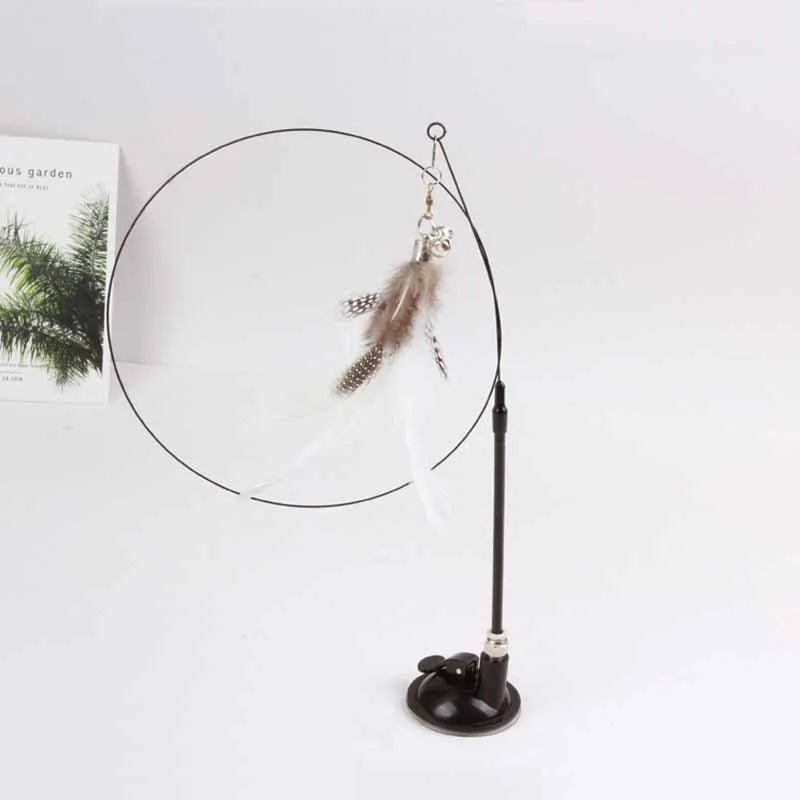 Colorful Feather Cat Teaser Wand with Bell and Suction Cup, Interactive Kitten Toy