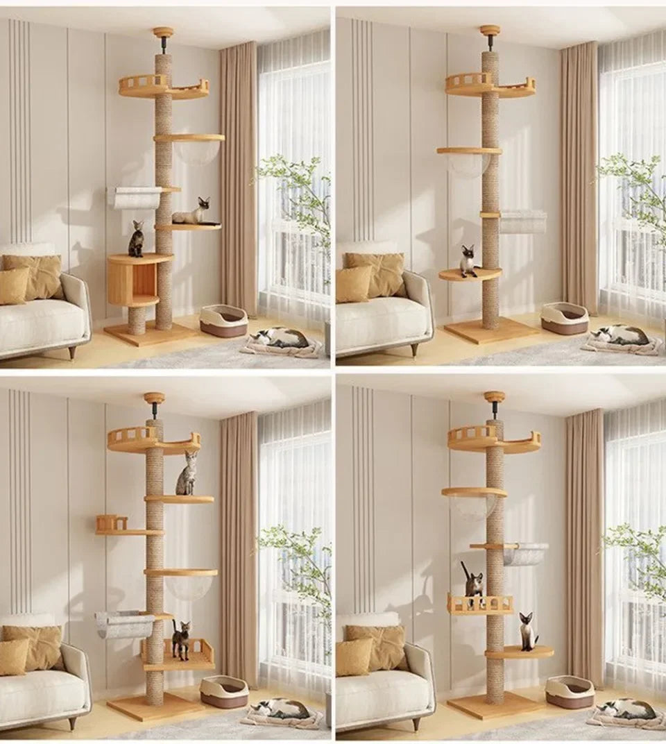 Solid Wooden Multilayer Cat Tree Tower & Climbing Frame